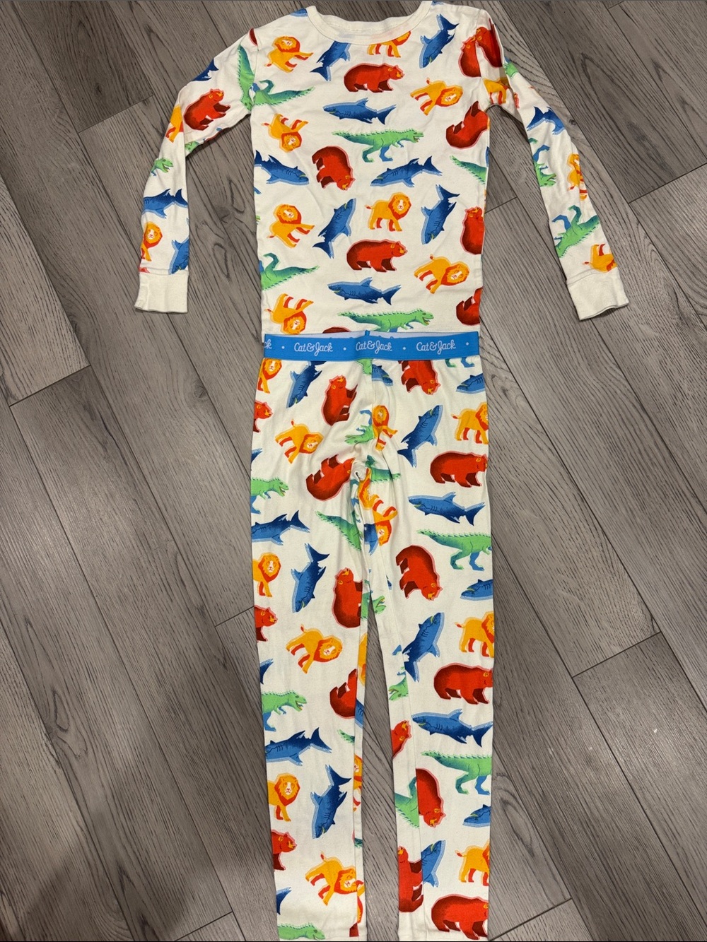 Cat & Jack Cream Animal & Sea Creature Pajama Set with Blue Waistband